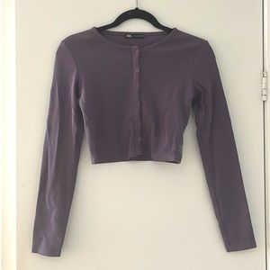 ZARA Button Down Ribbed Cropped Sweater in purple